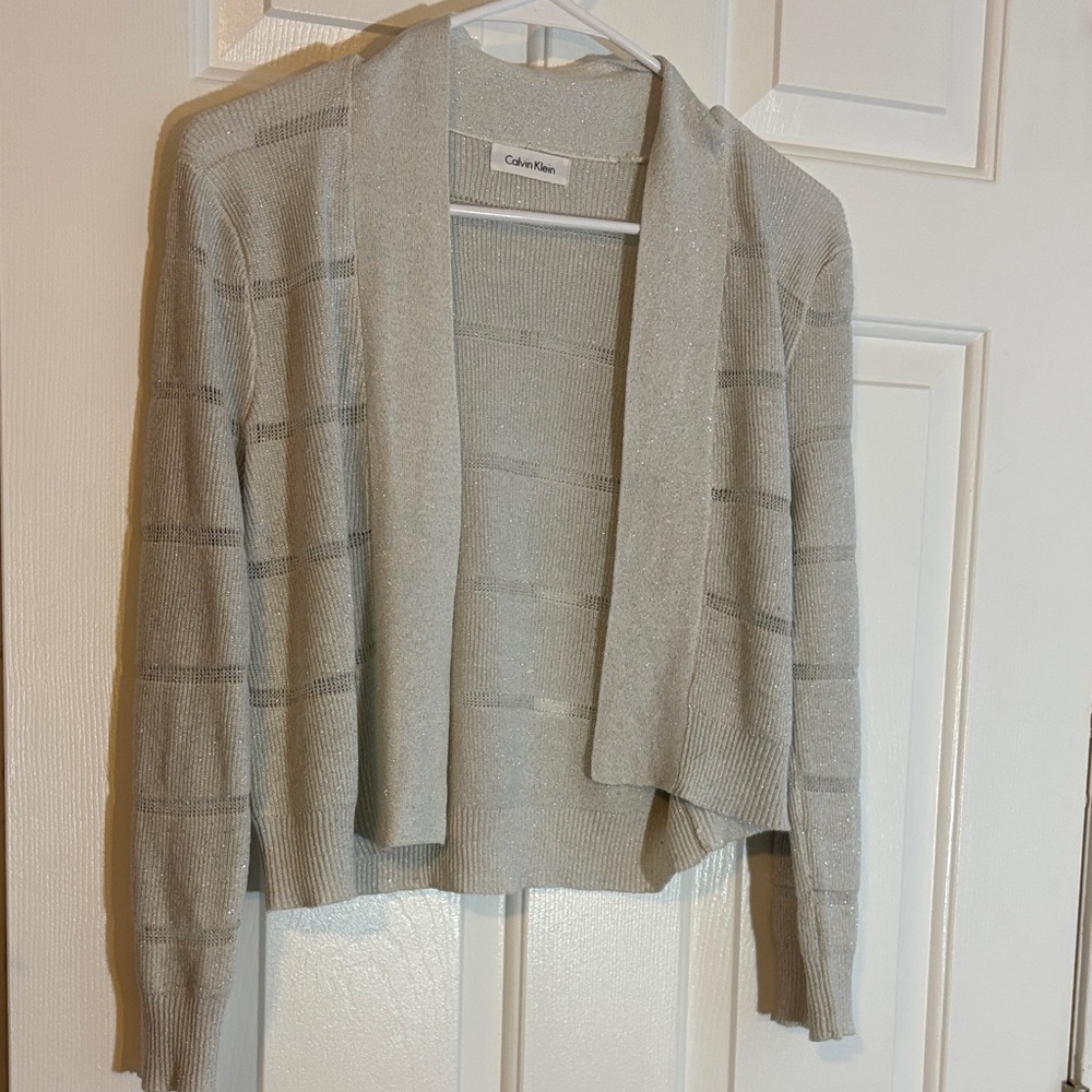 Calvin Klein Women's Light Gray Cardigan with silver sparkles